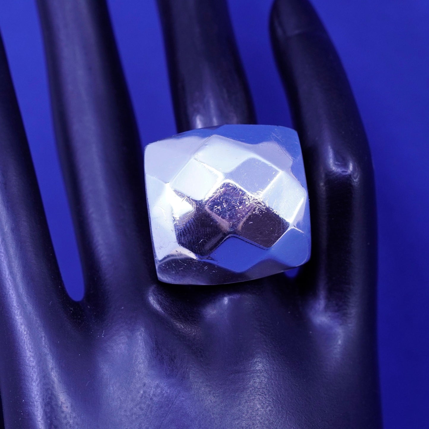 Size 8, vintage Sterling 925 silver handmade statement checker textured ring