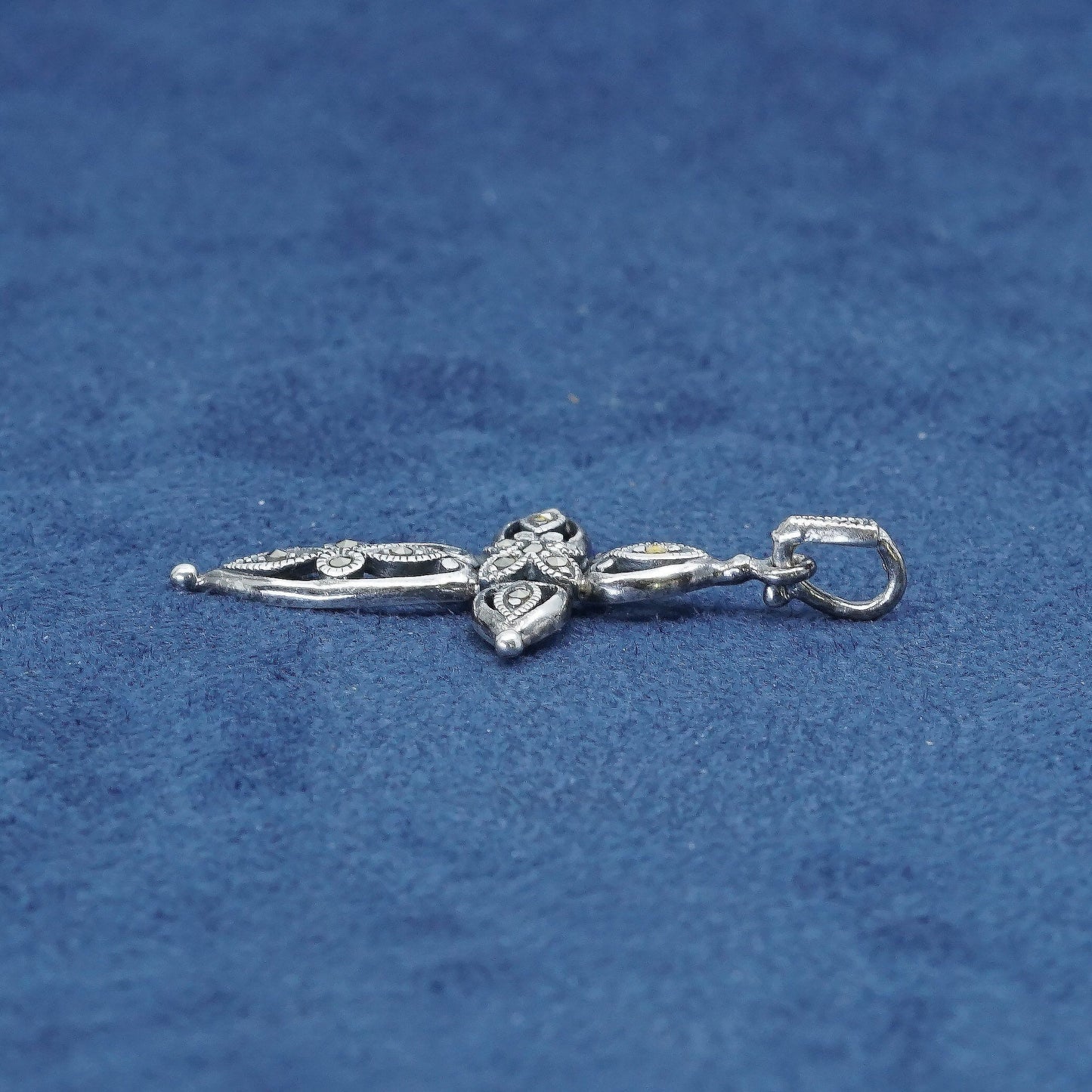 vtg Sterling silver handmade pendant, 925 w/ marcasite cross pendant