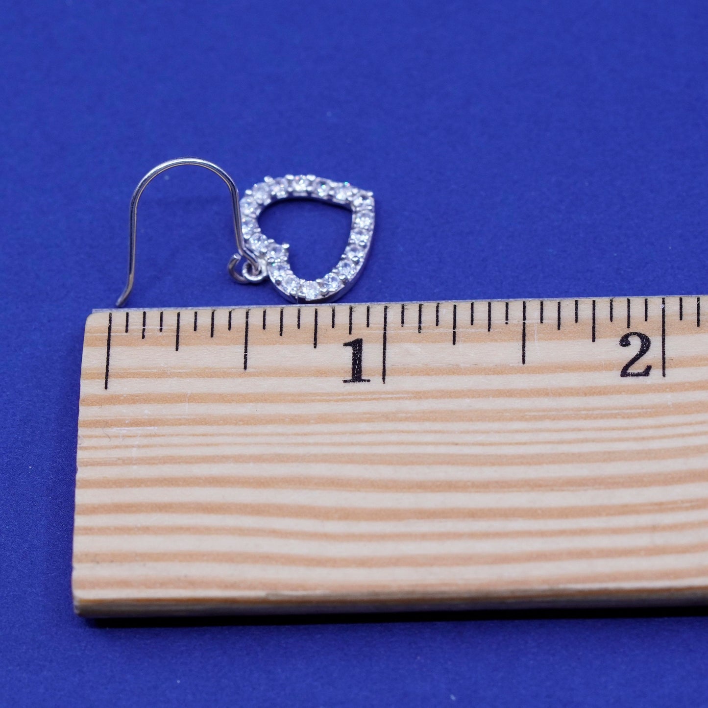 Vintage Sterling 925 silver handmade earrings, with heart Dangle and Cz