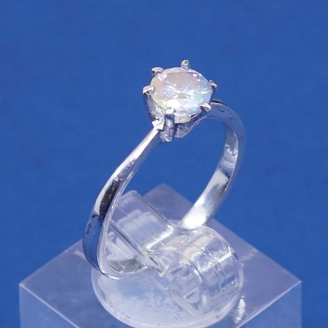 sz 8.25, vtg Sterling silver handmade 925 engagement ring w/ crystal