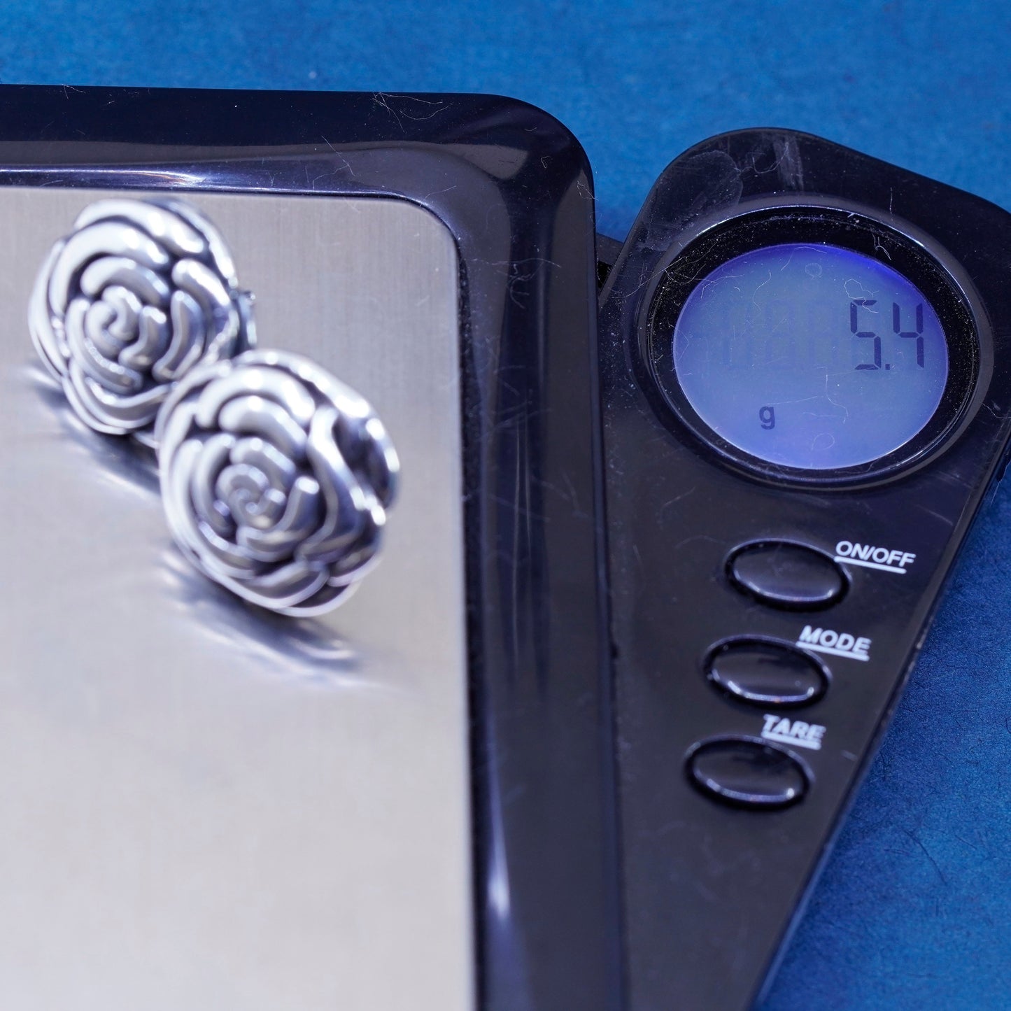 Vintage Sterling silver handmade earrings, 925 rose flower studs