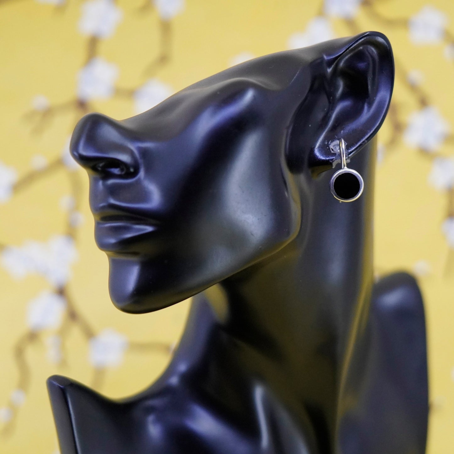 Vintage Sterling 925 silver handmade earrings with round onyx