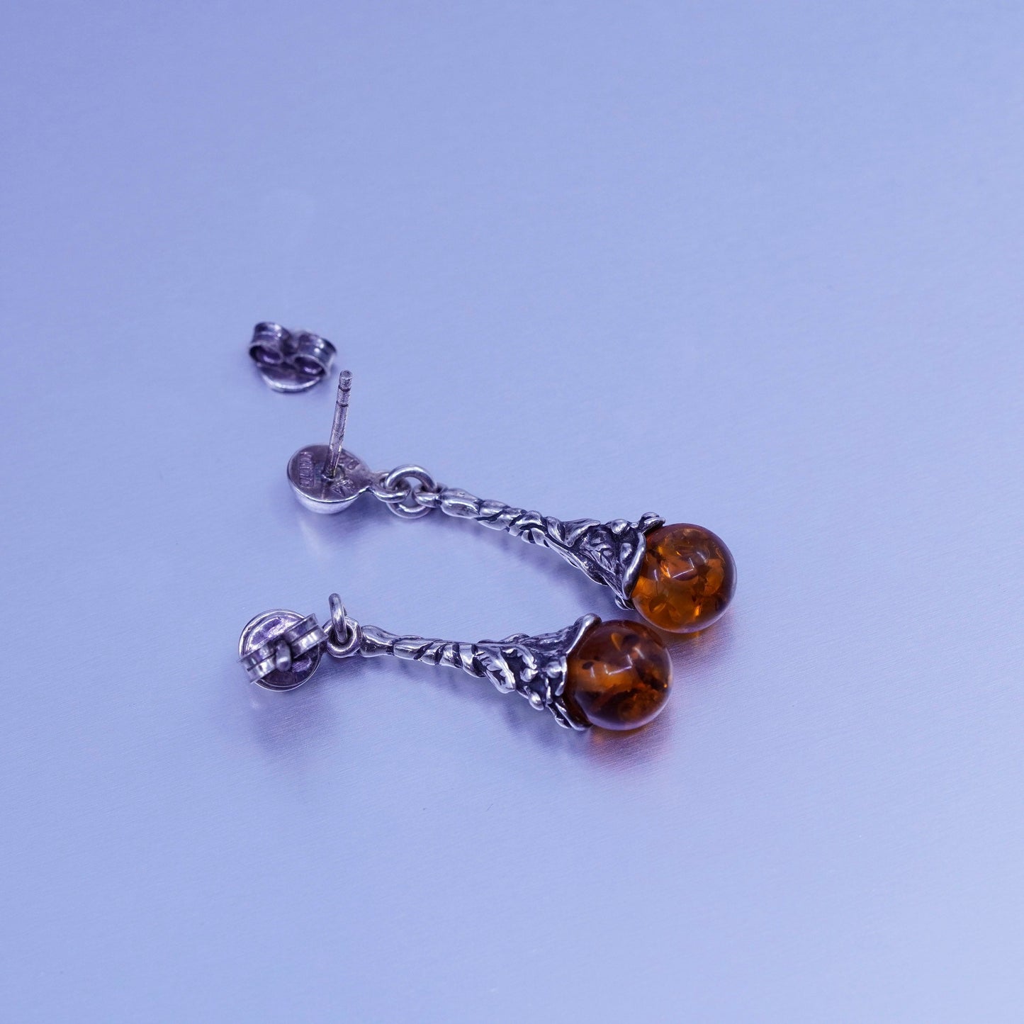 Vintage jewelry | handmade Sterling 925 silver teardrop earrings with amber