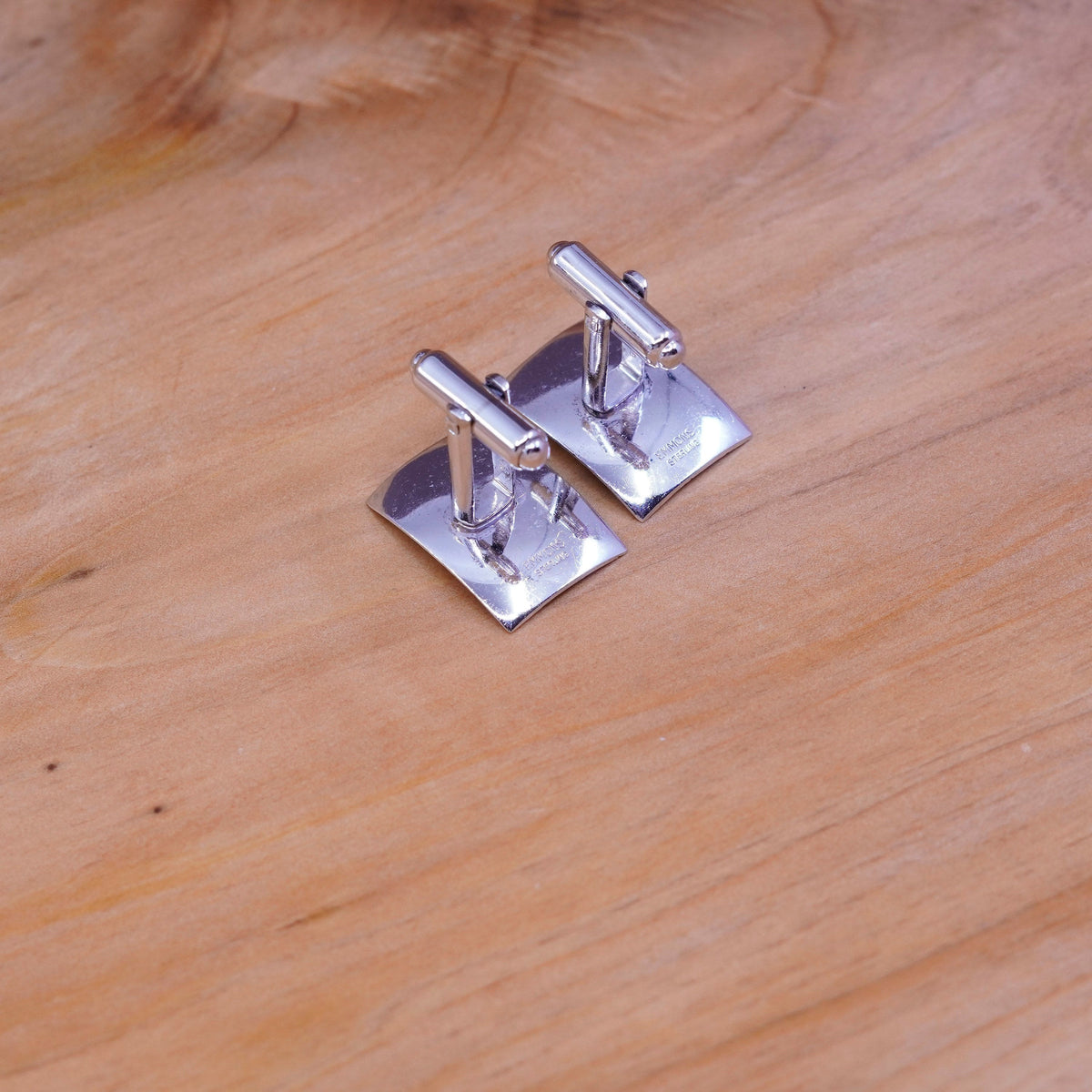 Vintage handmade sterling silver cufflink, 925 cuff links with flower engraved