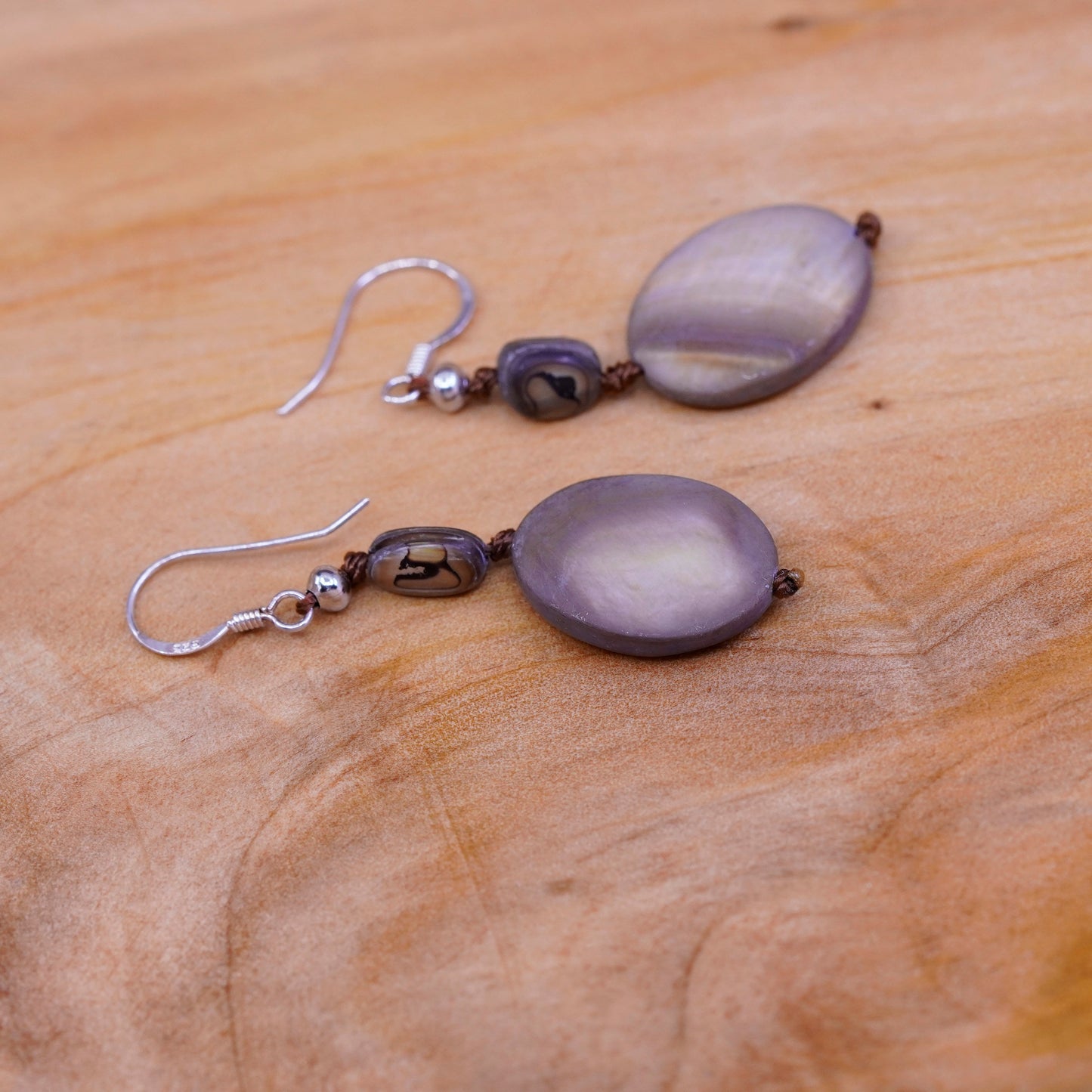 Vintage Sterling 925 silver handmade earrings with brown mother of pearl
