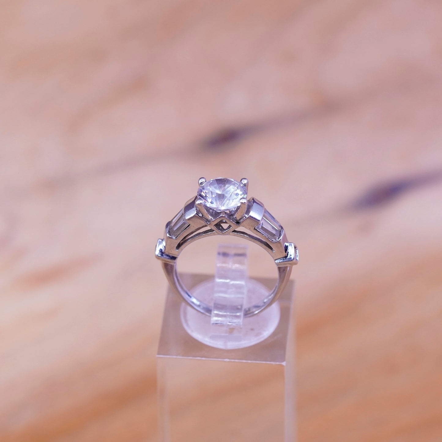 Size 5, vintage Sterling 925 silver anniversary ring with clear cz