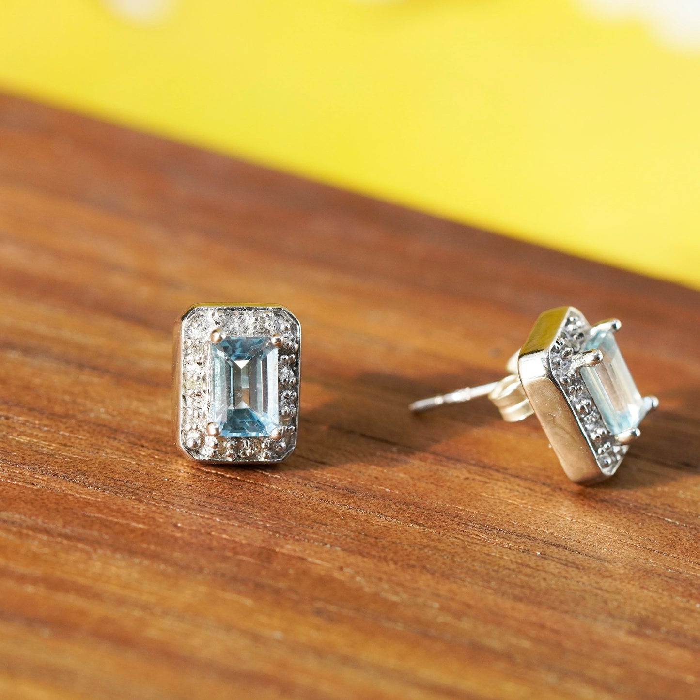 Vintage Sterling silver handmade earrings, 925 studs with blue cz