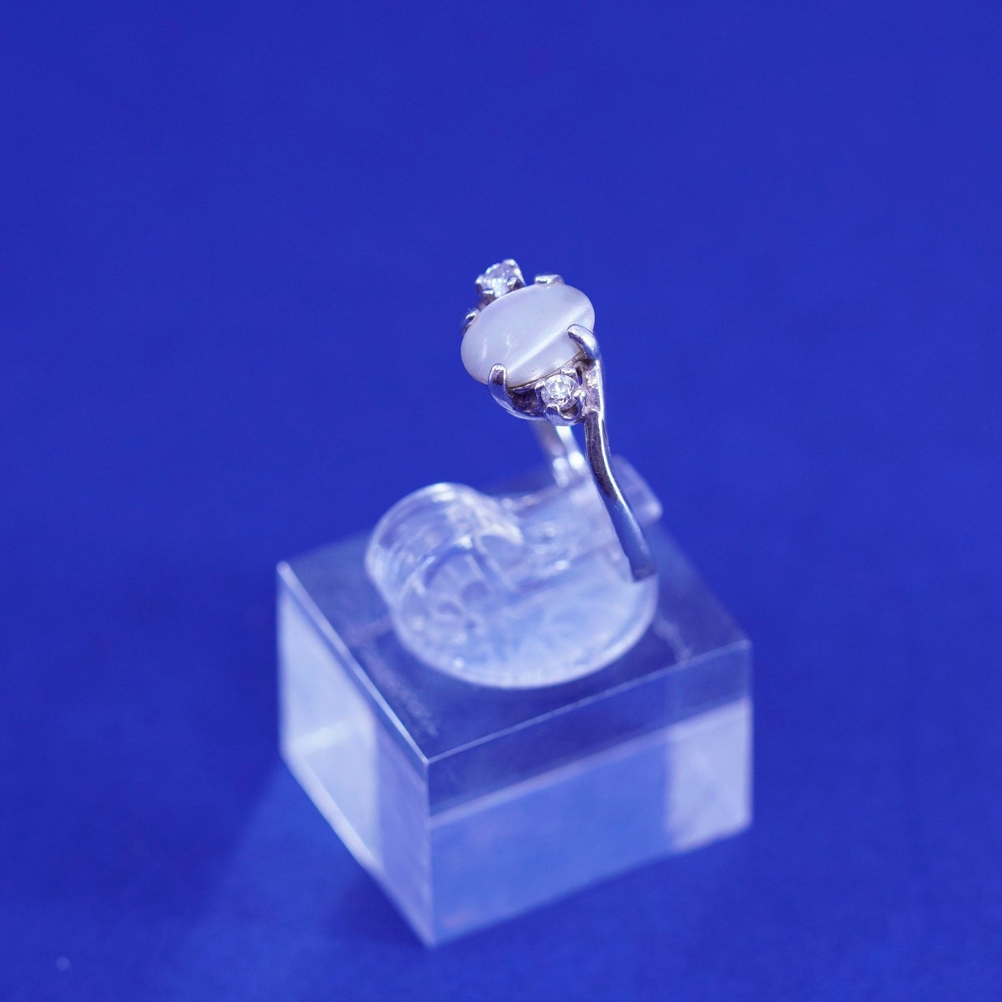 Size 4.75, vintage Sterling 925 silver handmade ring with moonstone and cz