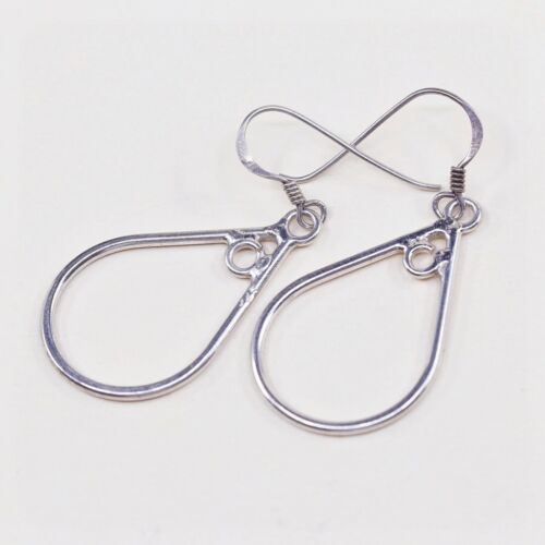 Vtg Sterling 925 Silver Handmade Hollow Teardrop Shaped Earrings