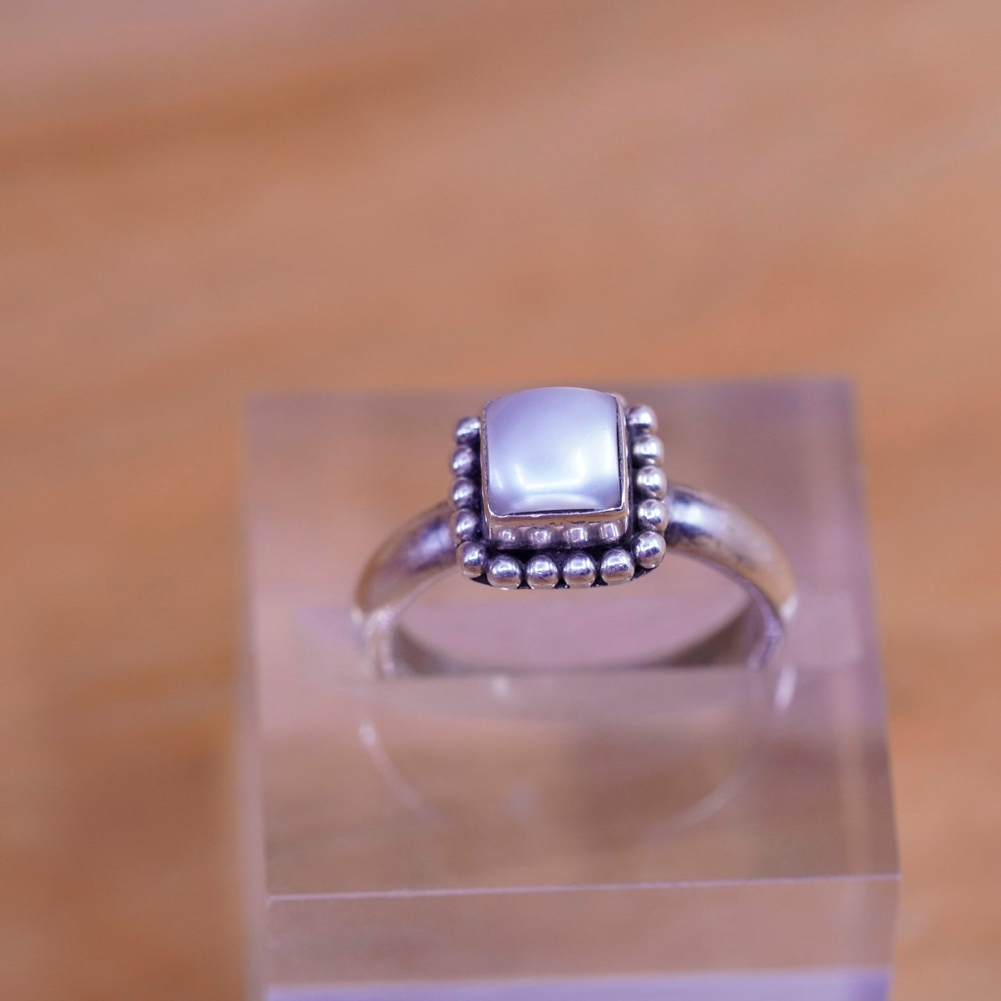 Size 7.25, Silpada Sterling 925 silver handmade R1617 Button Frame Pearl Ring