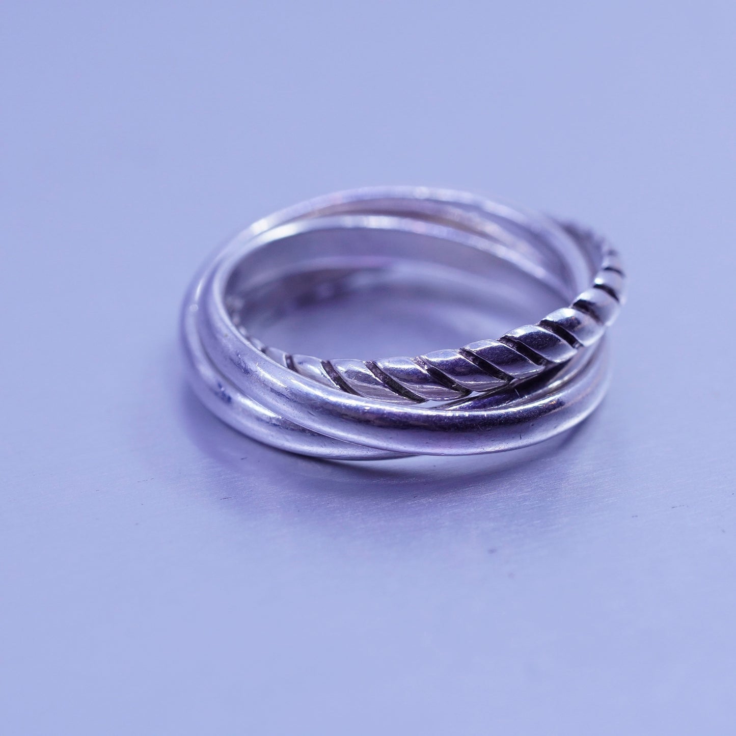 Size 6, vintage southwestern Sterling 925 silver entwined ring, multi band