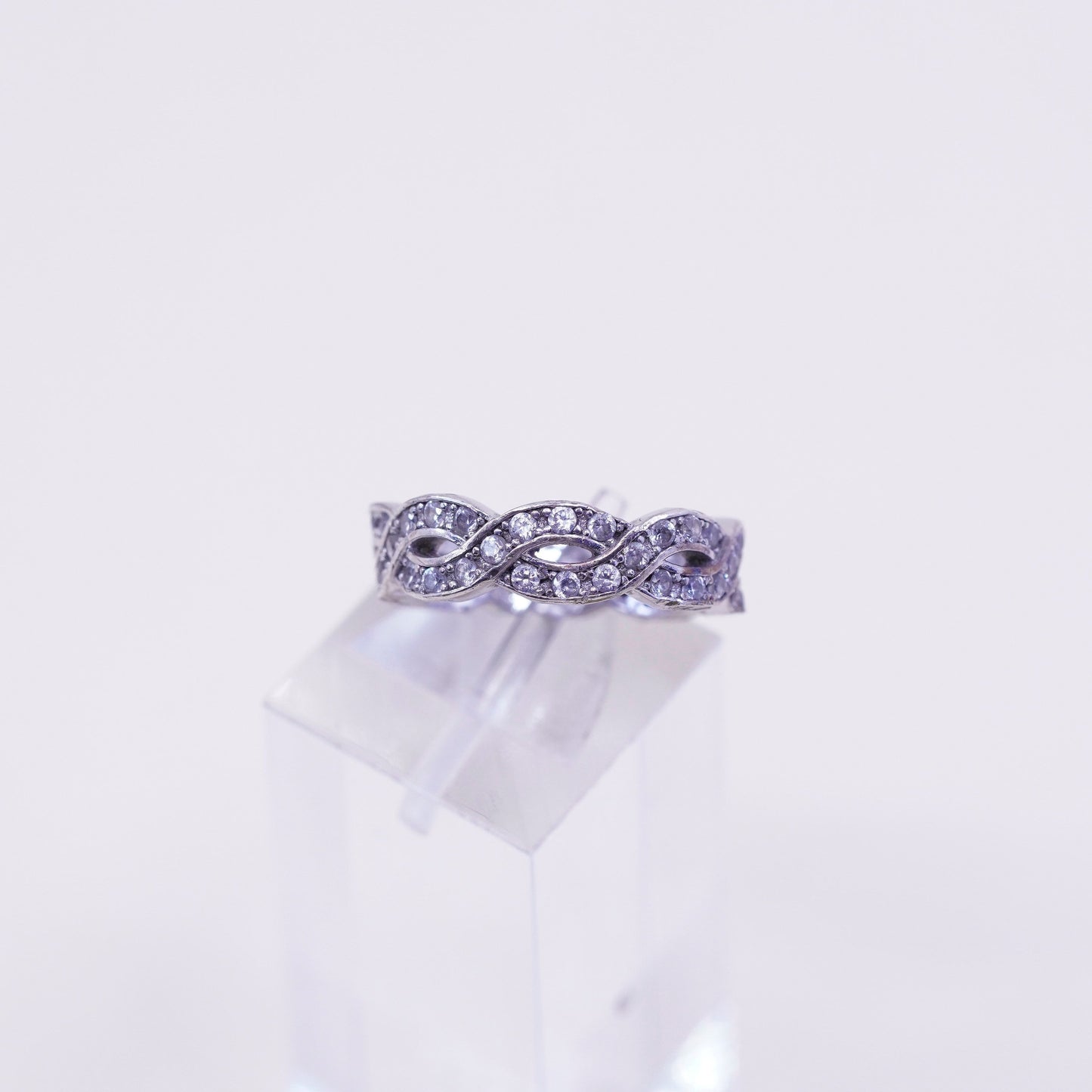 Size 4, Vintage sterling silver handmade ring, engagement ring with cz