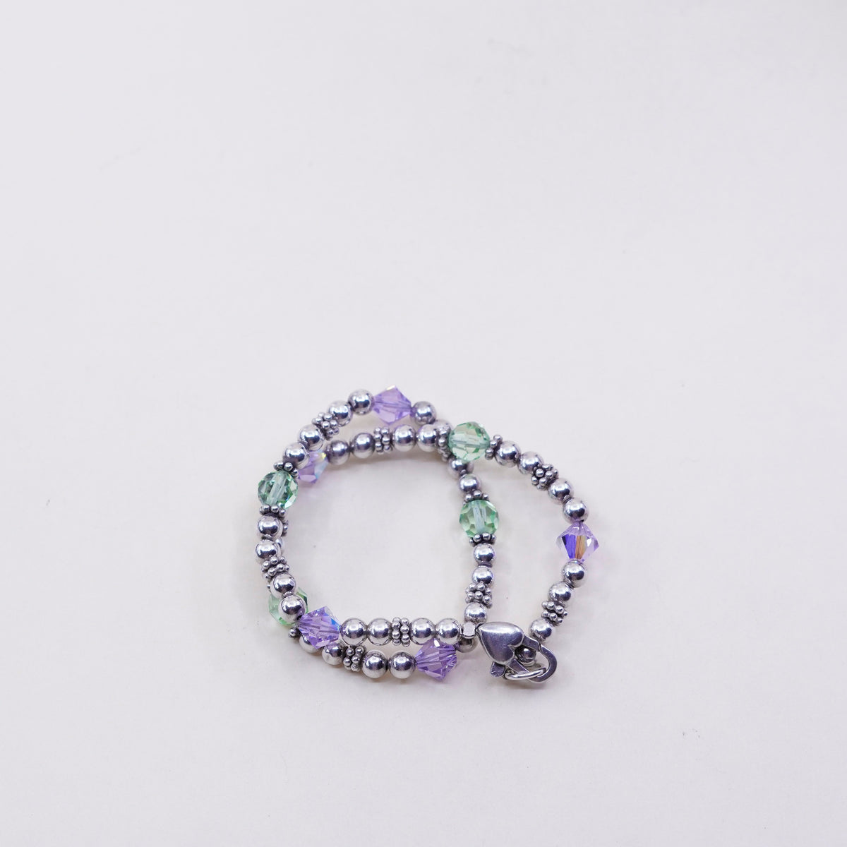 9.75”, vintage Sterling silver handmade bracelet, 925 beads anklet with crystal