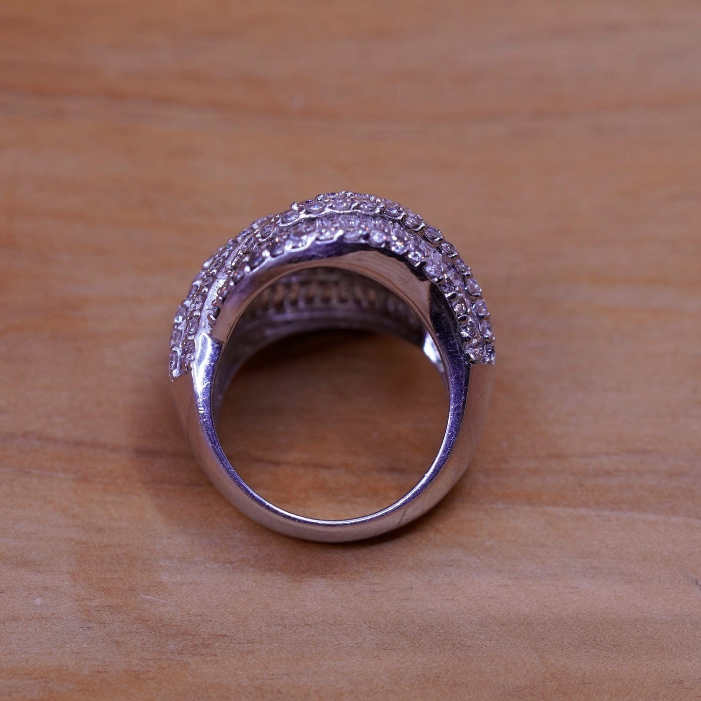 Size 8, vintage Sterling silver statement ring, 925 entwined with cluster Cz