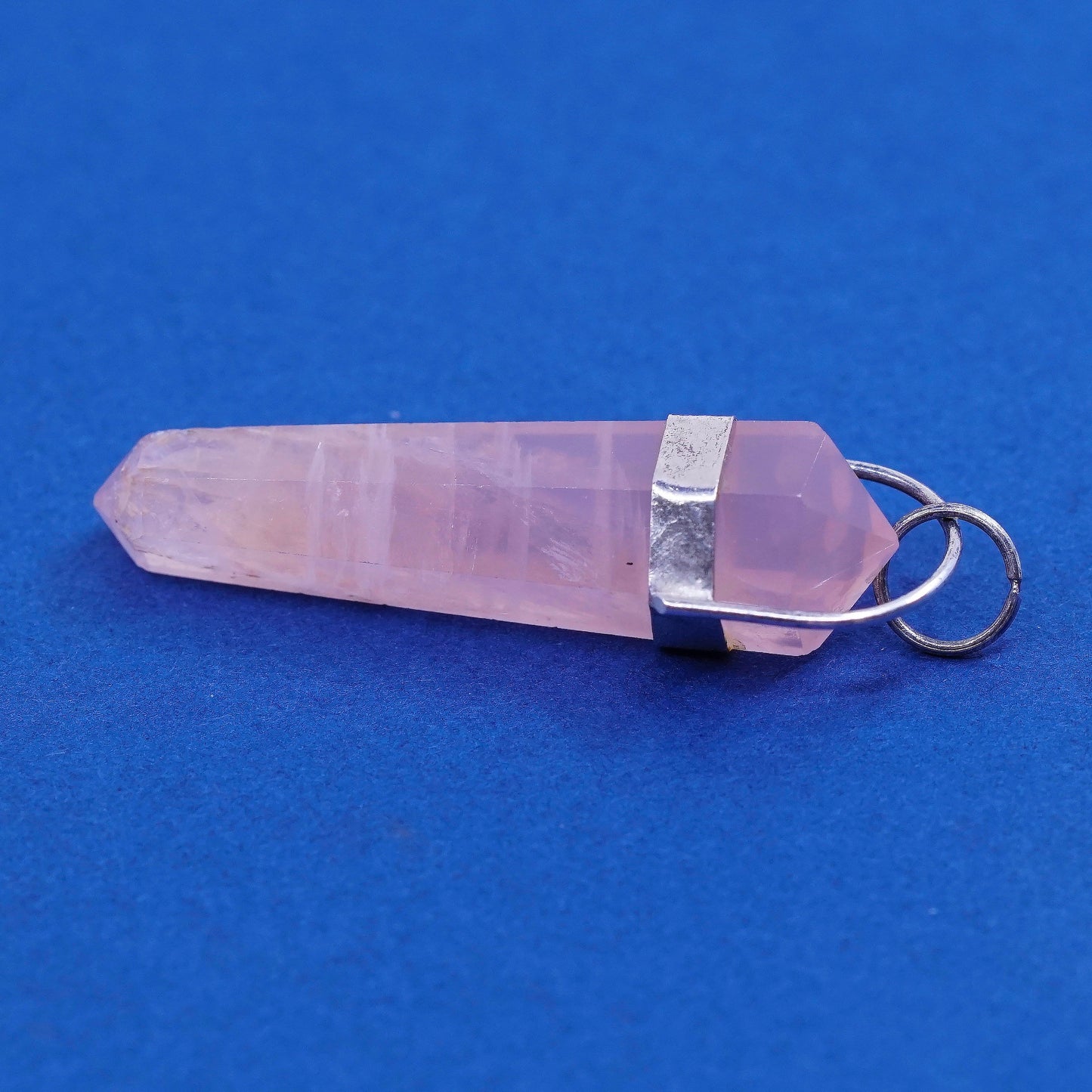 vtg handmade sterling silver charm pendant, 925 pink quartz healing crystal