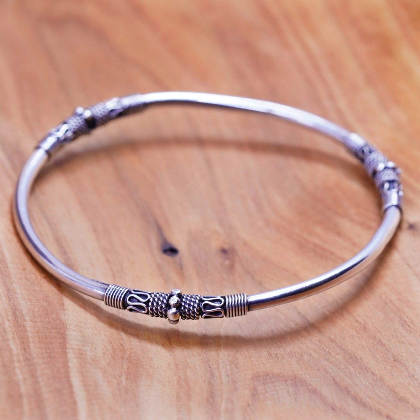 8.25”, Vintage mexico Sterling silver handmade bracelet, Bali 925 bangle
