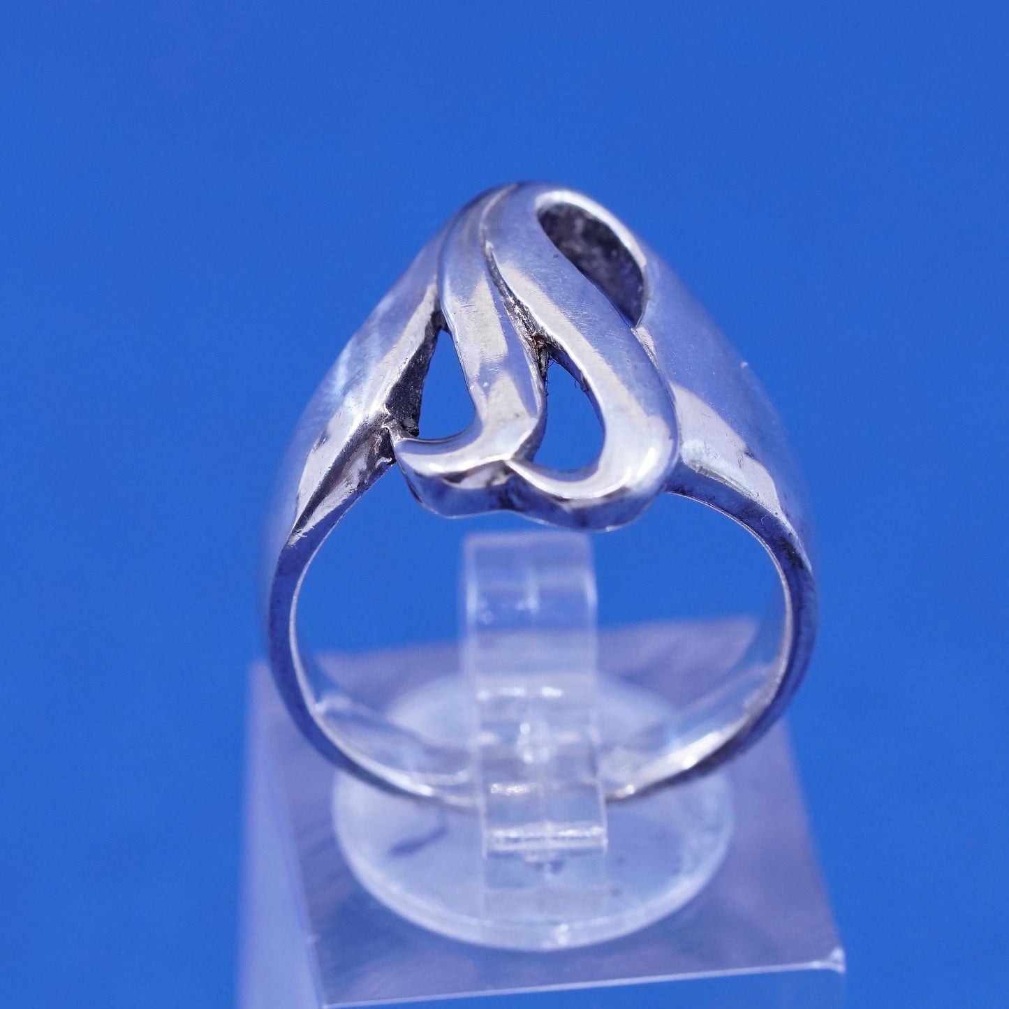 Size 8.5, vtg minimalist, simple Sterling 925 silver handmade wavy ring band