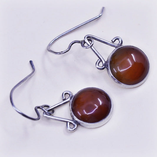 Vintage sterling 925 silver handmade earrings with circle carnelian
