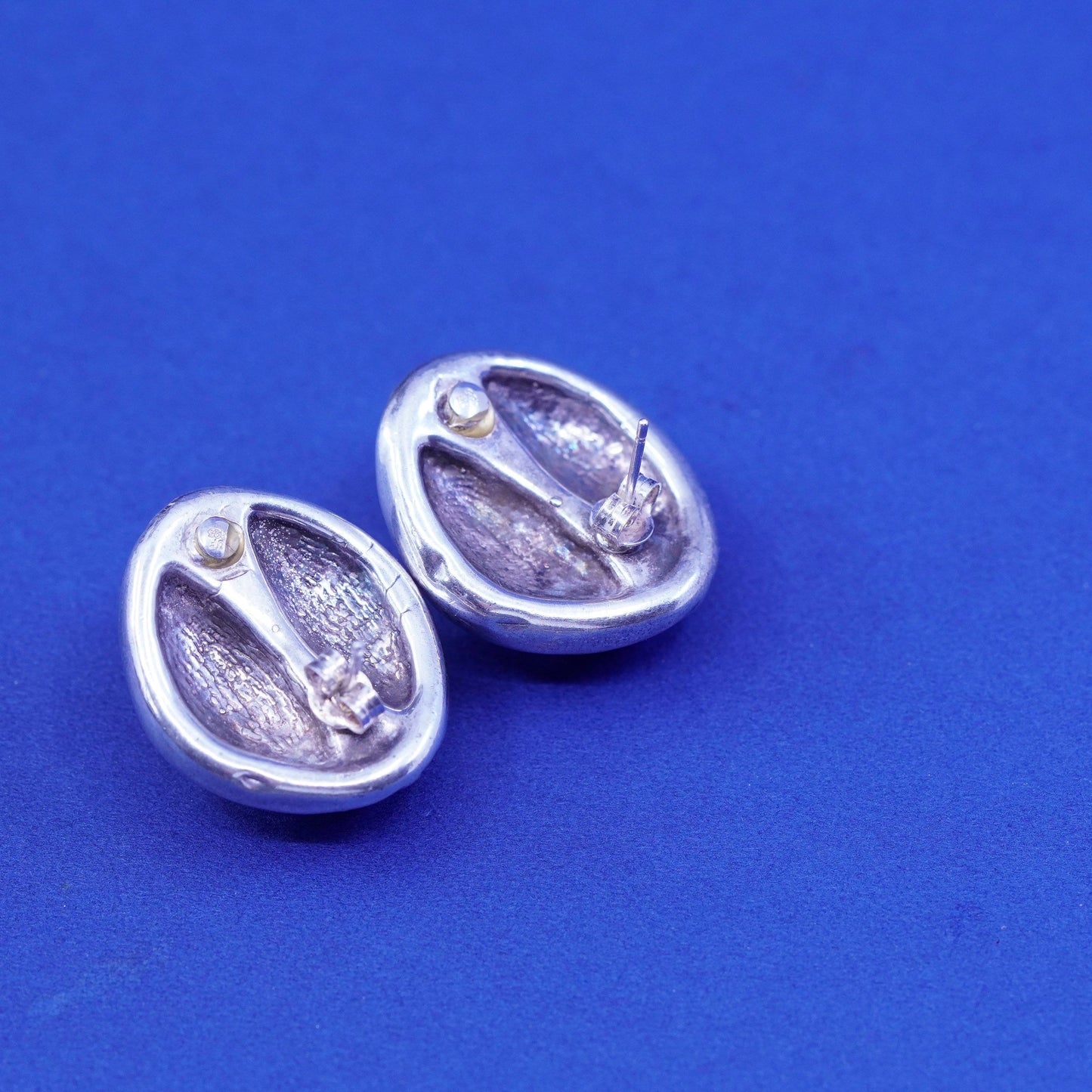 vintage Sterling silver handmade Ribbed earrings, modern puffy 925 studs