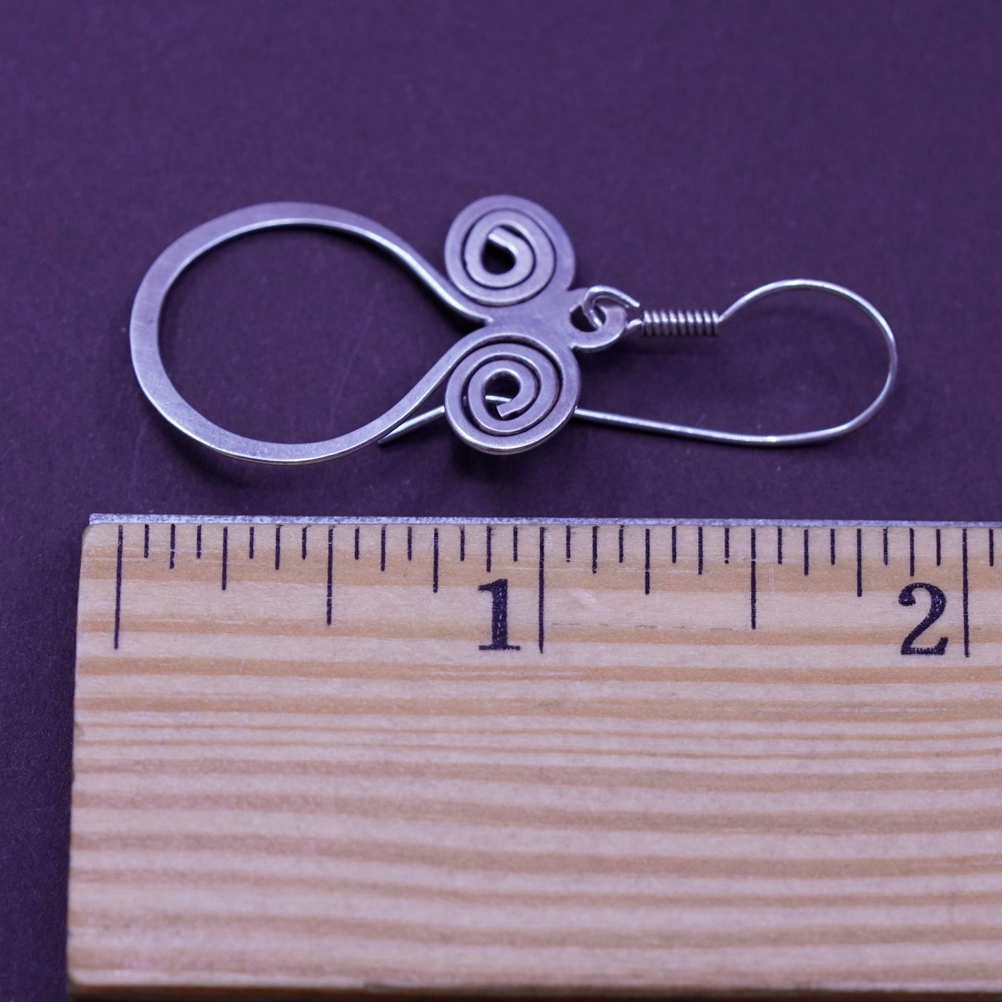 Vintage Sterling 925 silver handmade earrings with swirly dangle