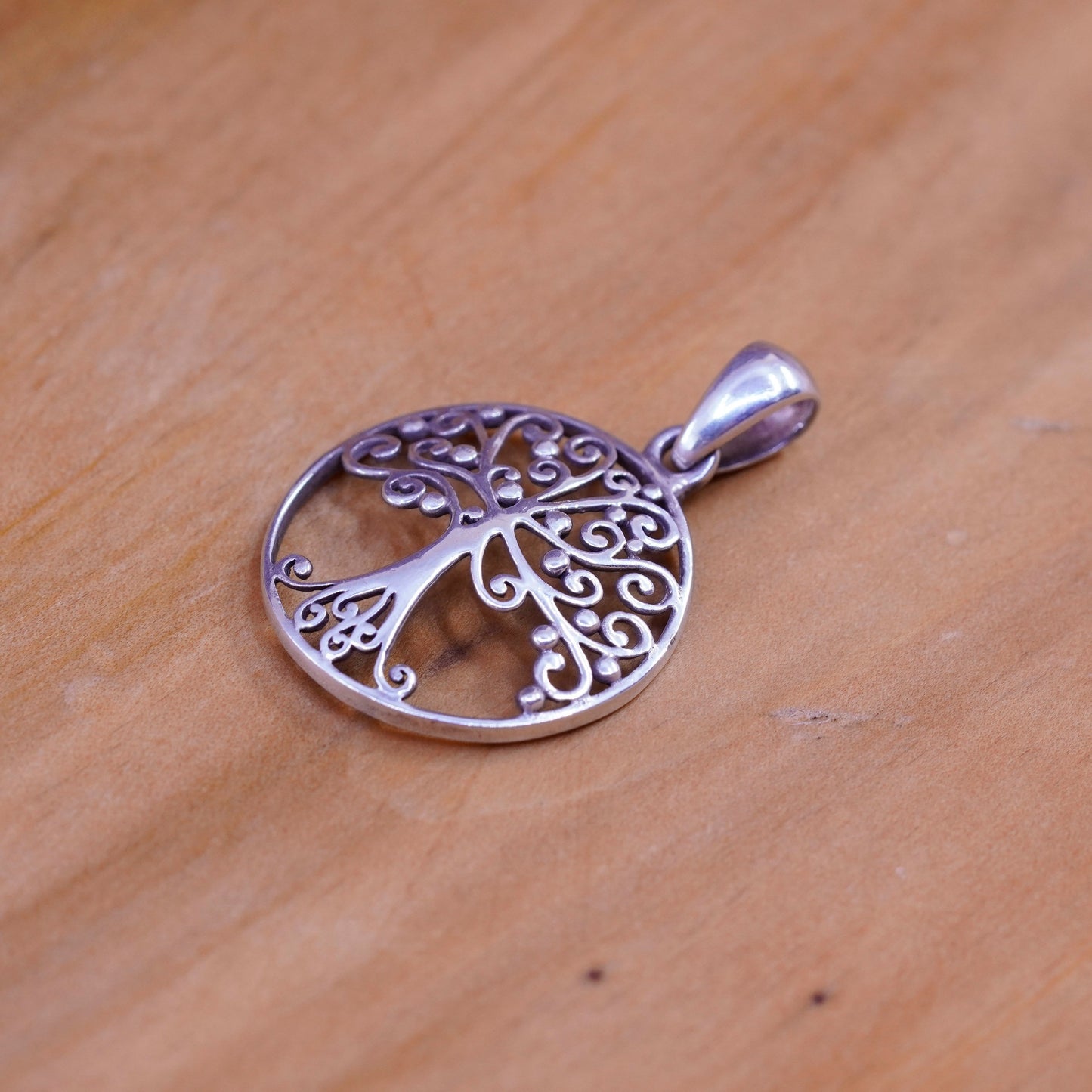Vintage Sterling silver handmade pendant, filigree 925 tree pendant