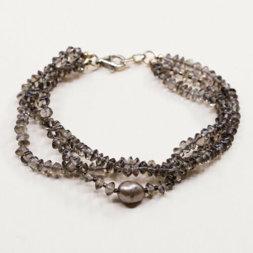 6.75”, Vtg Sterling Silver Handmade Bracelet, 925 Clasp W/ Topaz N Pearl Beads