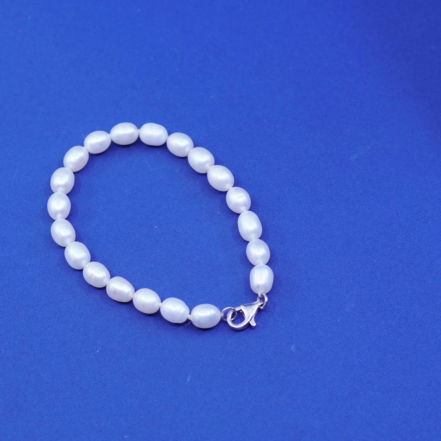 7.5”, Sterling 925 silver handmade bracelet with freshwater 6mm pearl beads