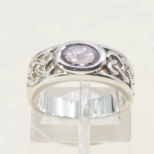 Sz 5, Irish Sterling Silver handmade Ring, 925 Ring W/ amethyst, stamped 925