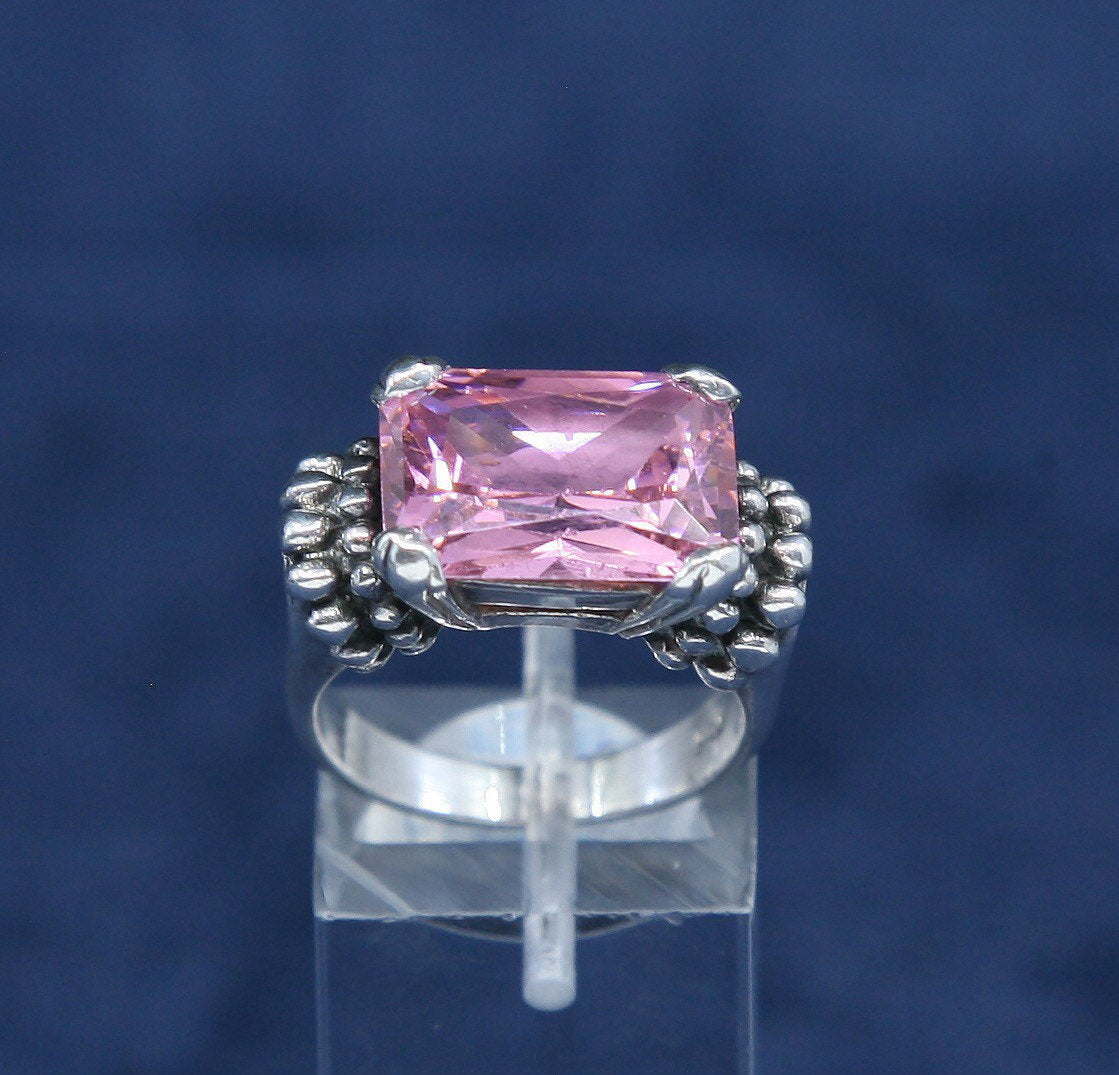 Size 7, vtg Sterling silver statement cocktail ring, 925 w/ pink crystal