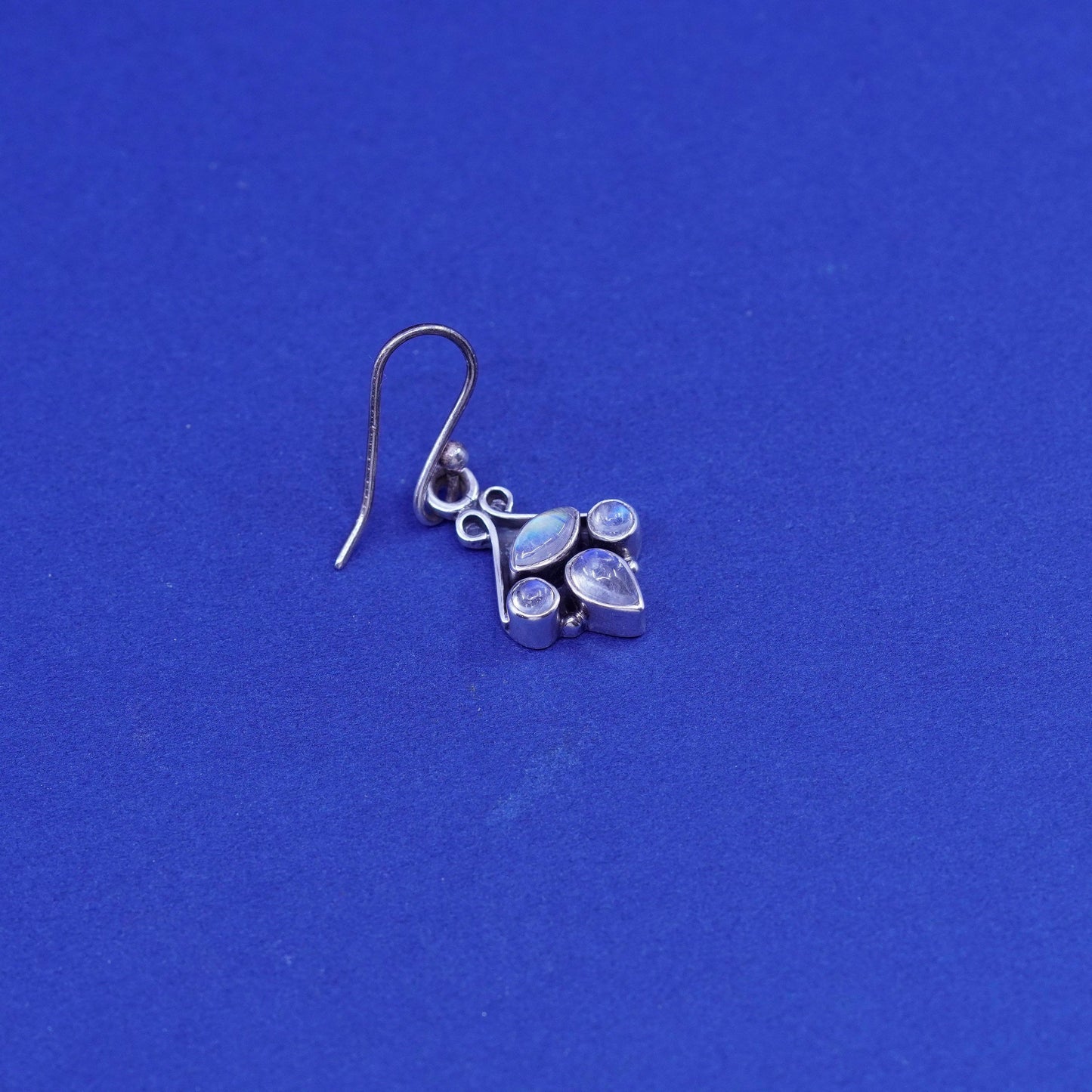 Vintage Sterling 926 silver handmade earrings with oval moonstone