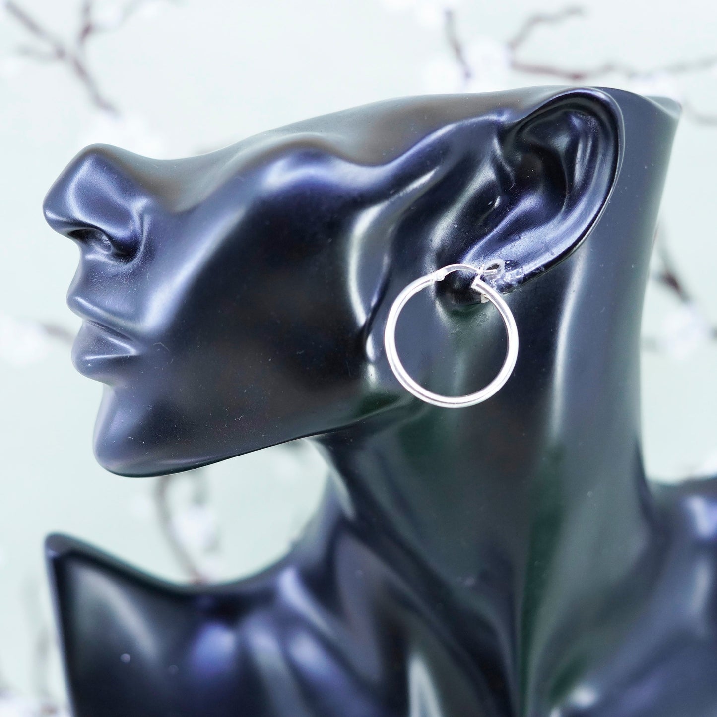 1.25”, vtg sterling silver loop earrings, fashion minimalist primitive hoops
