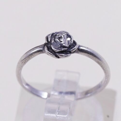 Size 5.25, Shube Sterling 925 Silver Handmade Rose Bud Flower Band Ring