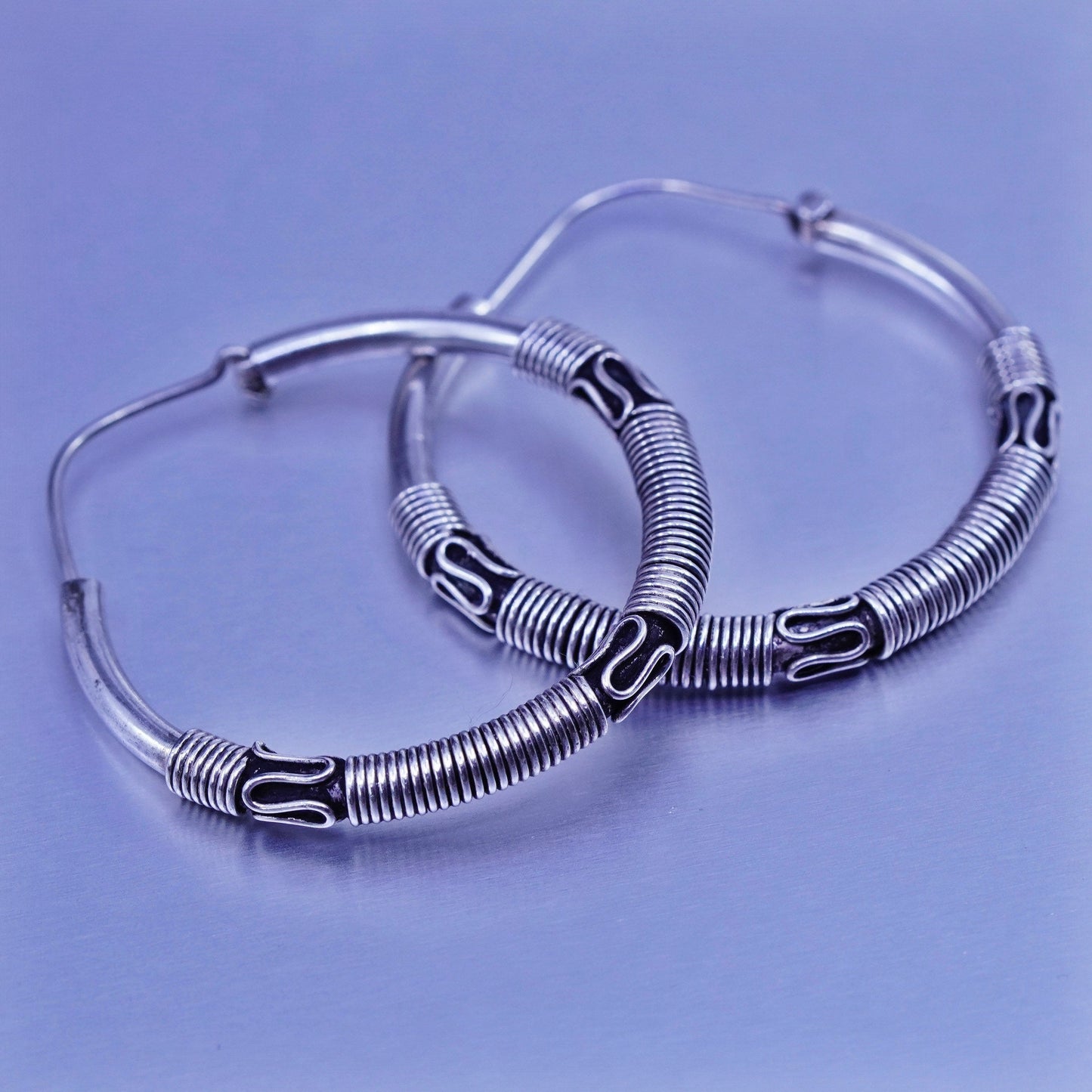 1.5”, vintage Sterling silver handmade earrings, wired 925 simple hoops