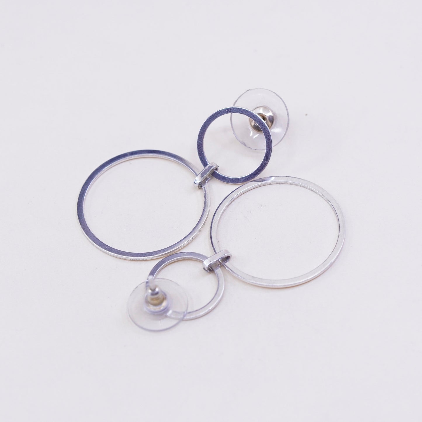 Vintage sterling silver handmade earrings, 925 circles dangle