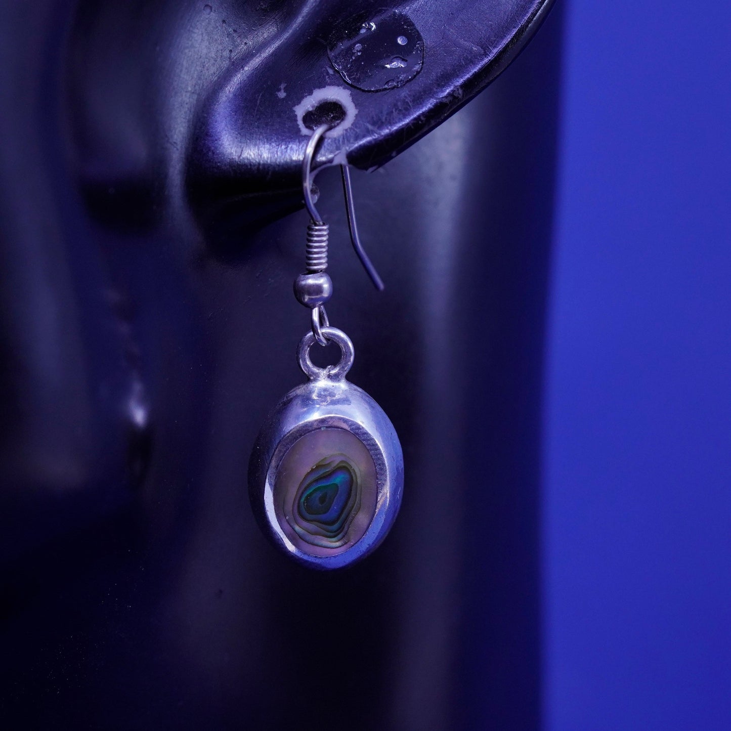 Vintage Sterling 925 silver handmade earrings with oval abalone