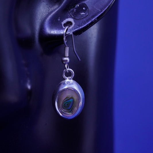 Vintage Sterling 925 silver handmade earrings with oval abalone