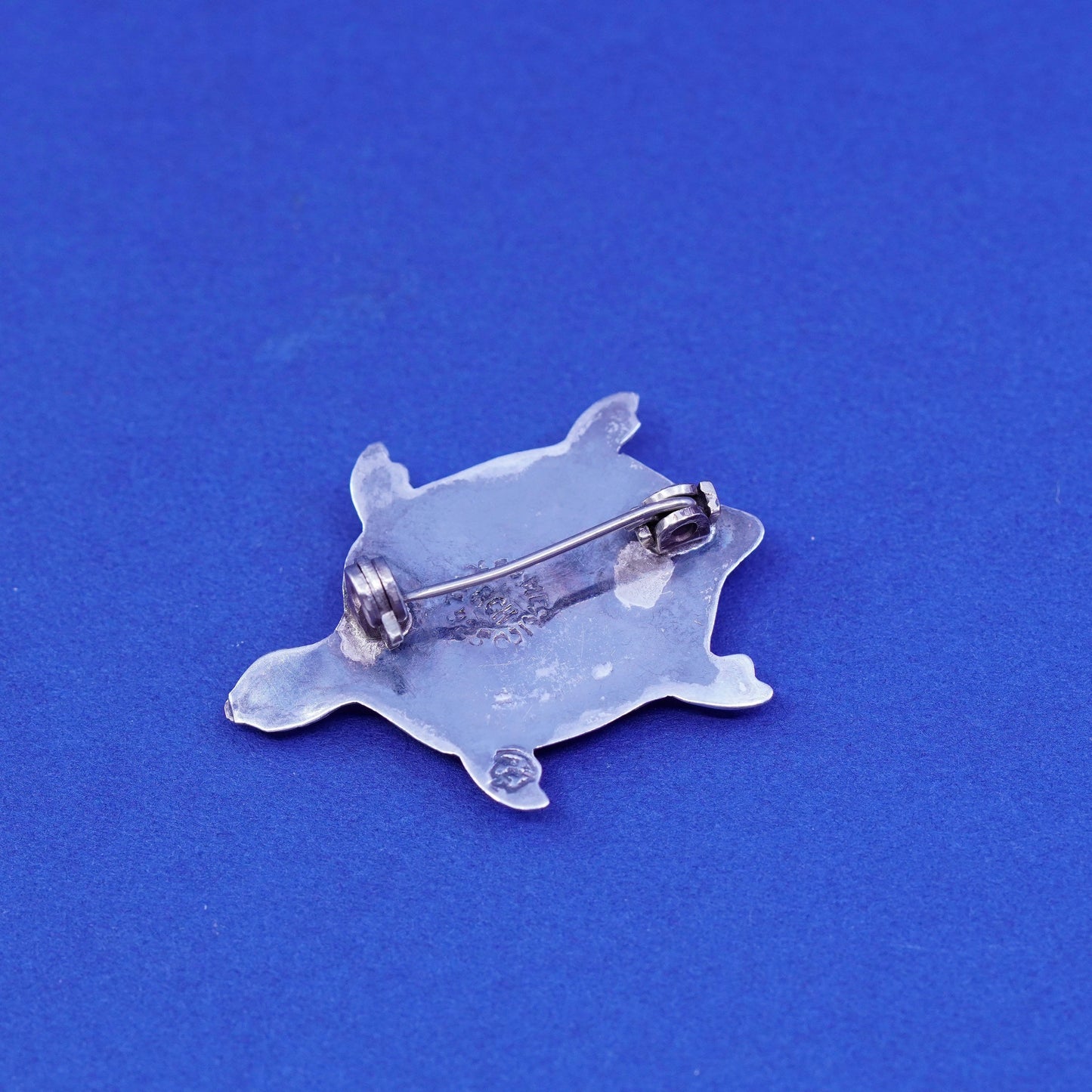 Vintage Taxco Sterling silver handmade brooch, 925 turtle pin with abalone