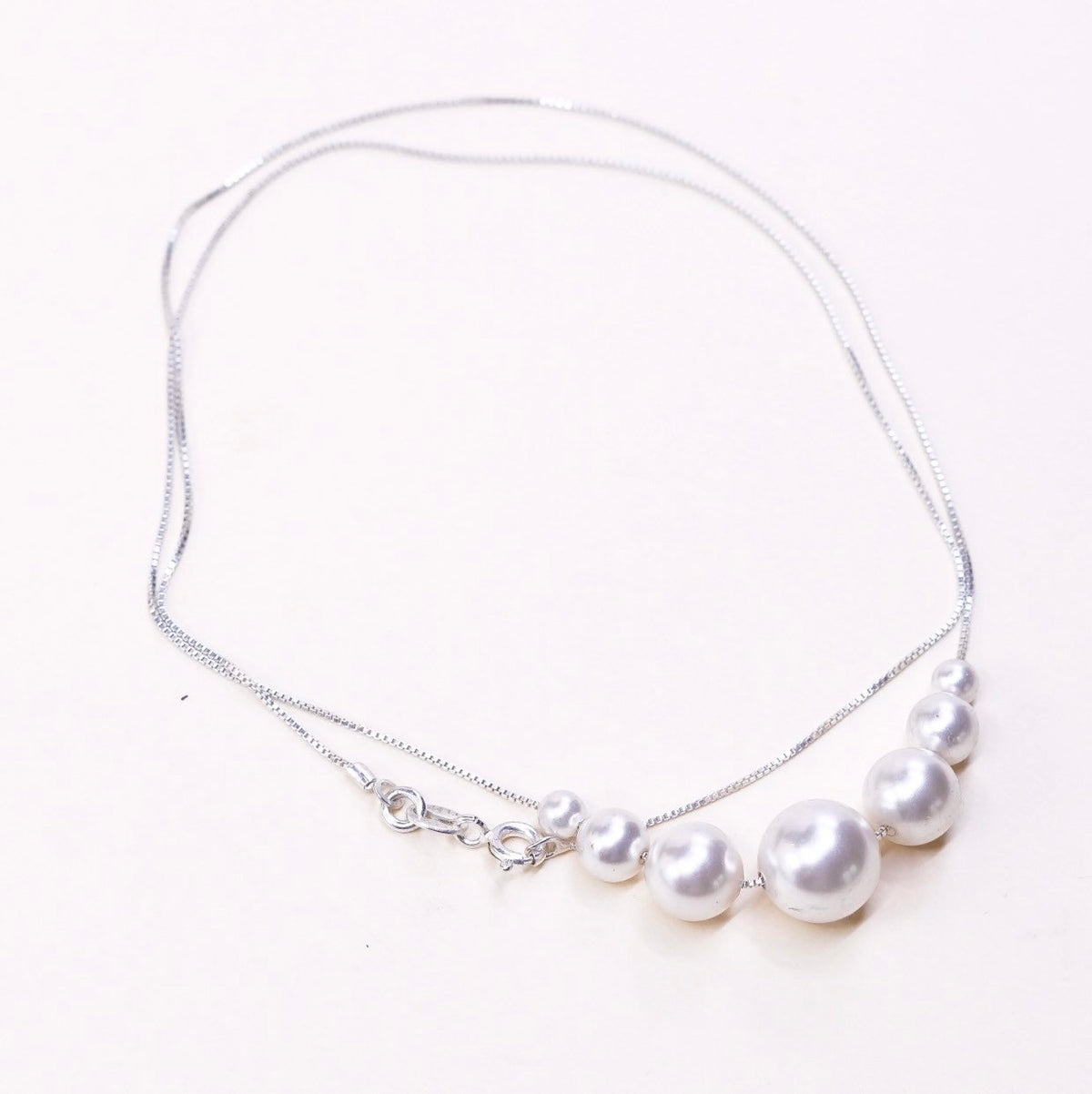 18", VTG FMA Sterling 925 silver handmade graduated pearl beads necklace