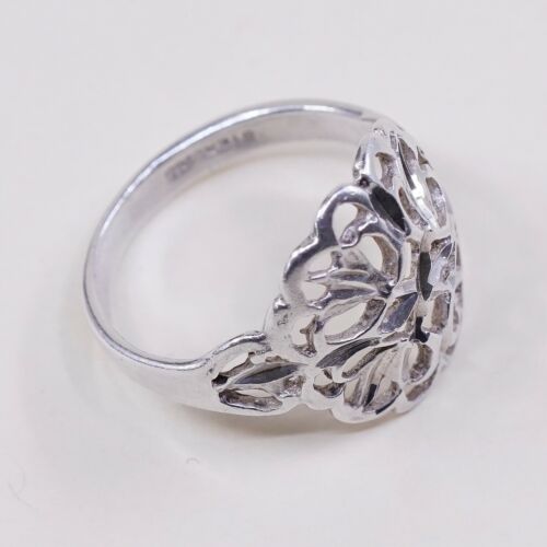 Size 6, Vtg Sterling Silver Handmade Ring, 925 Silver Band W/ Filigree Whirl