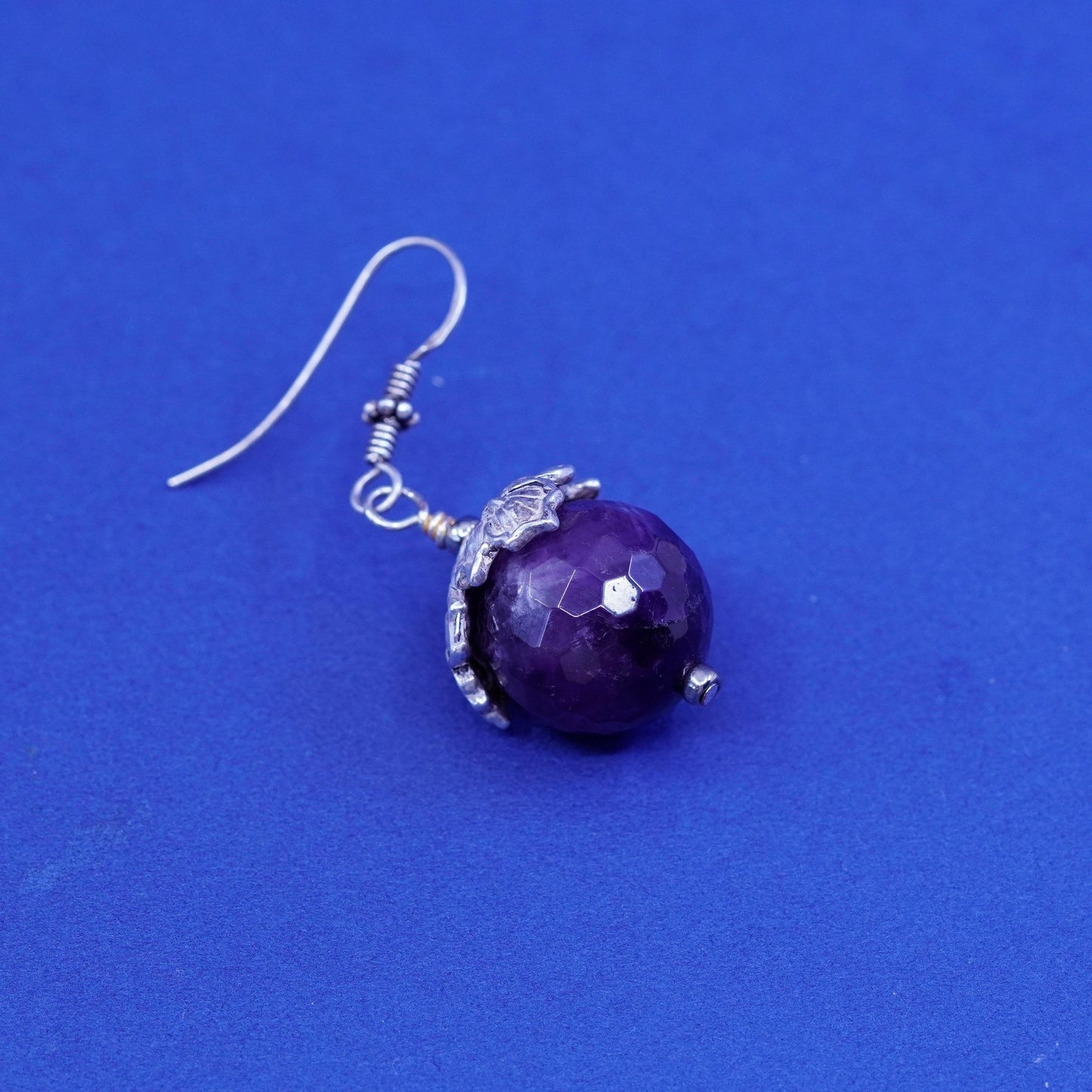 Vintage sterling 925 silver handmade leaf earrings with grape amethyst beads