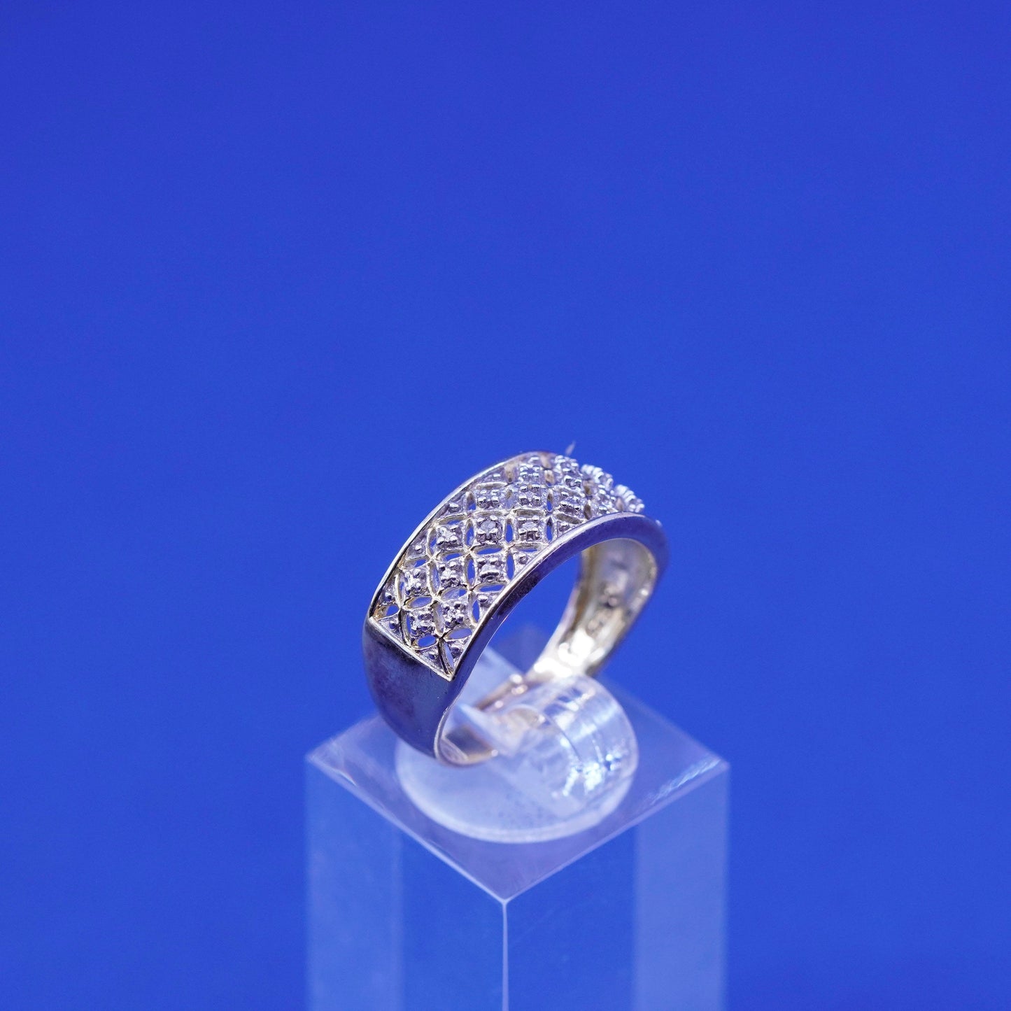 Size 8, vermeil gold filled Sterling silver engagement ring, 925 band diamond