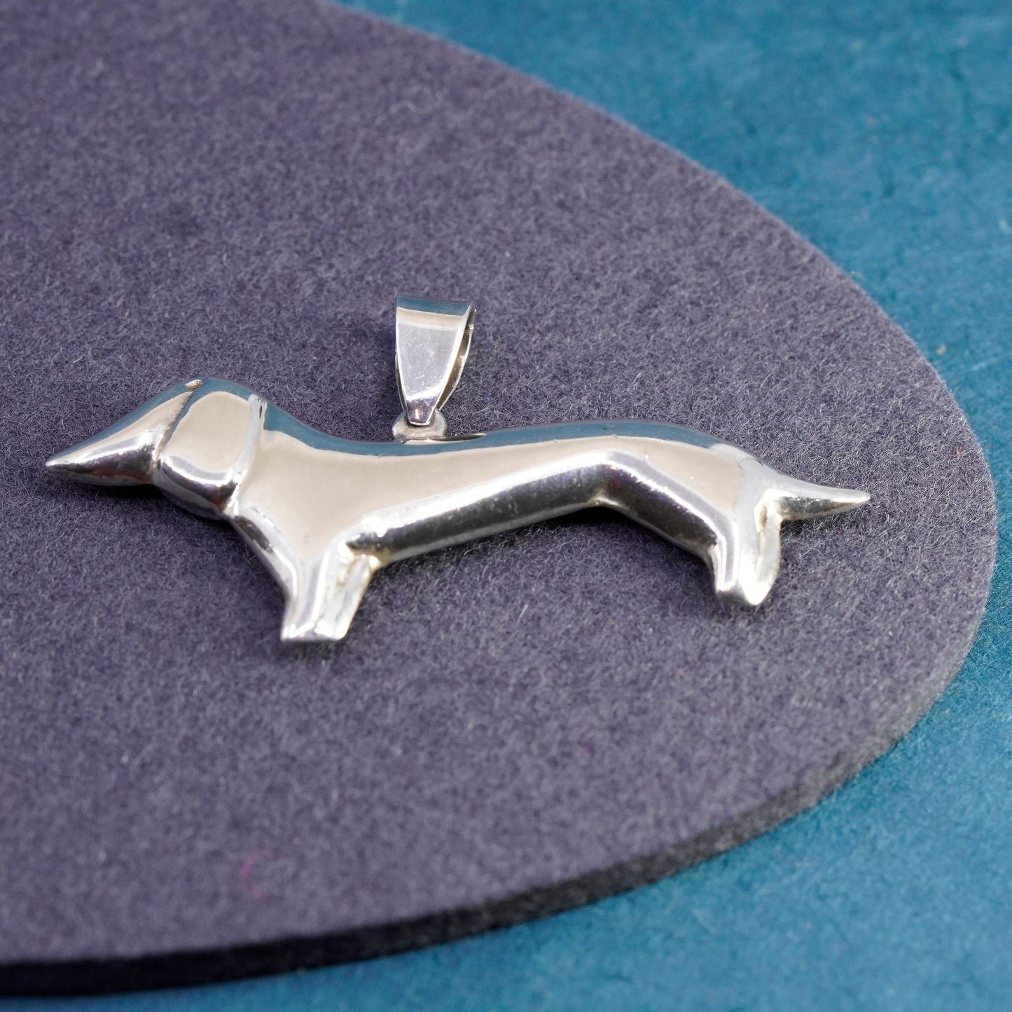 Vintage sterling silver handmade pendant, 925 dachshund dog