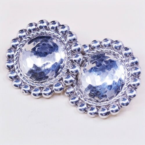 VINTAGE Fas Sterling Silver 925 Hammered Round Huge Studs EARRINGS W Beads