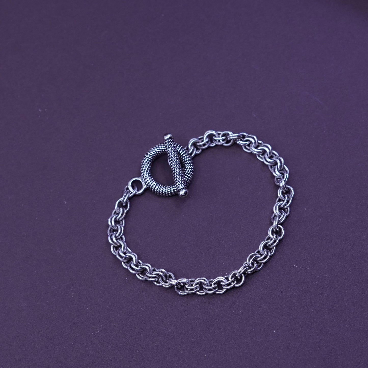 6.5”, Sterling silver handmade charm bracelet, 925 double circle link chai