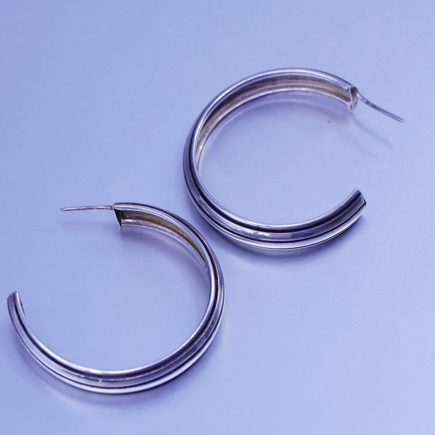 1.75”, vintage Sterling silver handmade earrings, modern 925 oval hoops