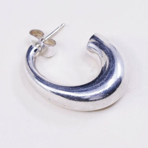 1”, vtg sterling silver handmade hoops, 925 bold huggie earrings