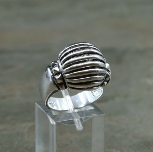 Size 8.25, Vtg Sterling Silver Handmade Ribbed Ring taxco 925 Silver Band