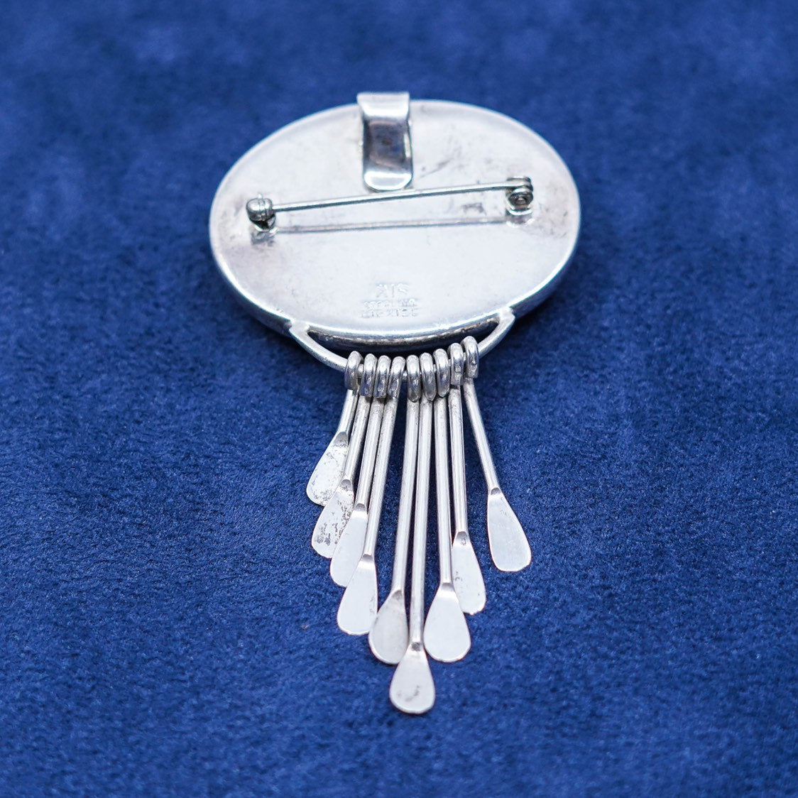 Sterling 925 silver Carnelian Brooch AIS Mexico Dangles Statement Pendant Pin