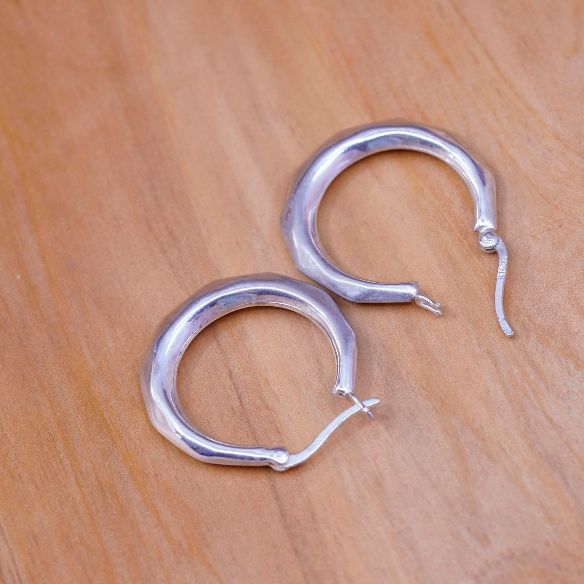 1”, vintage Italy Sterling silver handmade hoops, edgy 925 huggie earrings