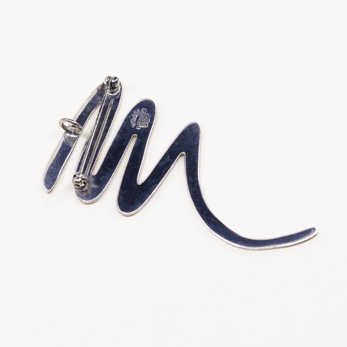 Vintage sterling silver handmade brooch, solid 925 silver tornado pin